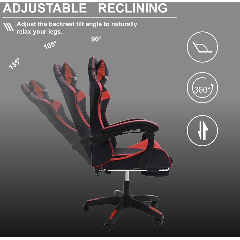 Alivio Red and Black Ergonomic Swivel Gaming Chair with Footrest and Lumbar Support Image 6