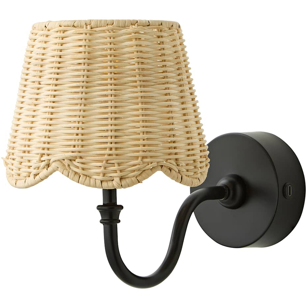ValueLights Lowe Rattan Taper Shade Black Portable Rechargeable Wall Light with Bulb Image 1