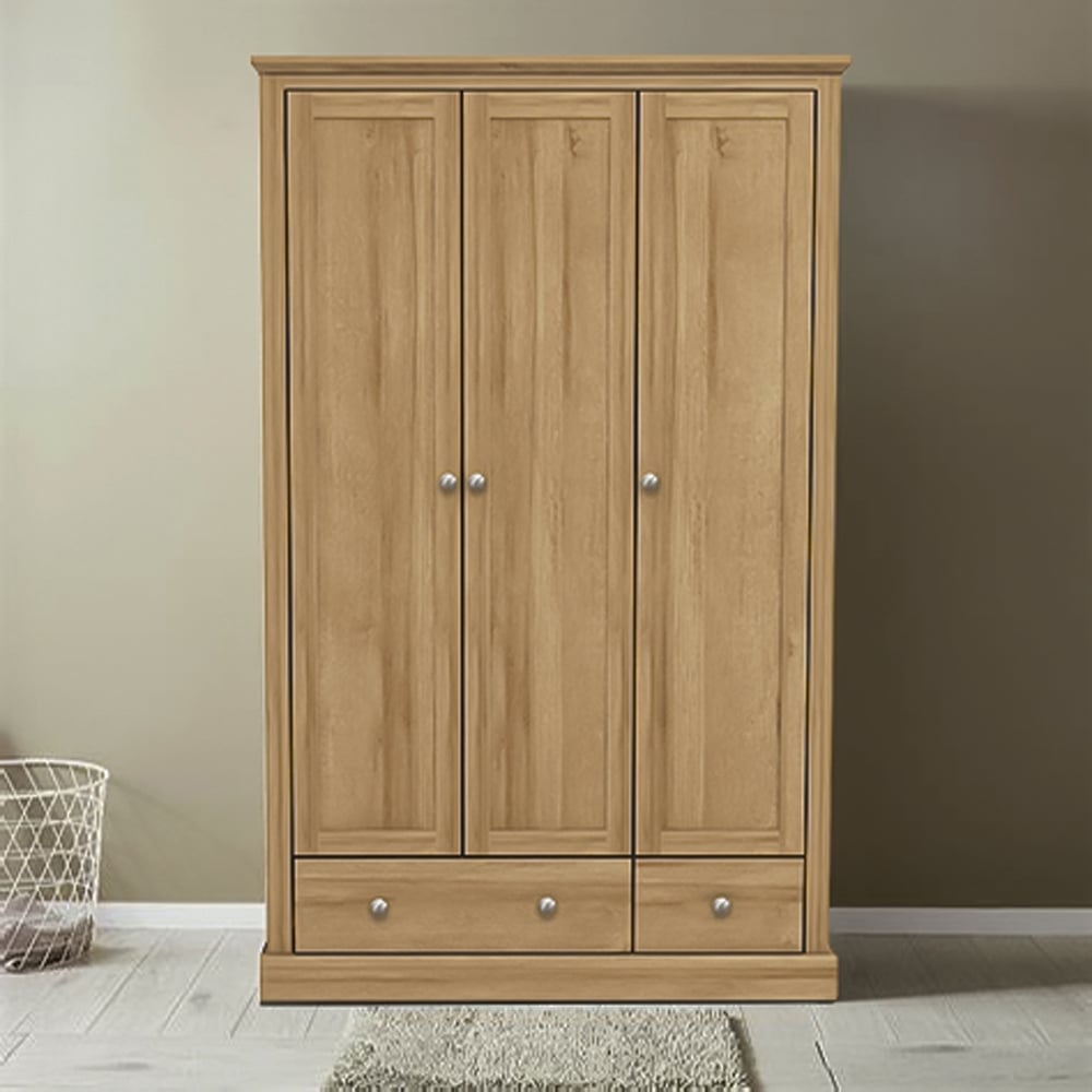 Devon 3 Door 2 Drawer Oak Effect Wardrobe Image 4