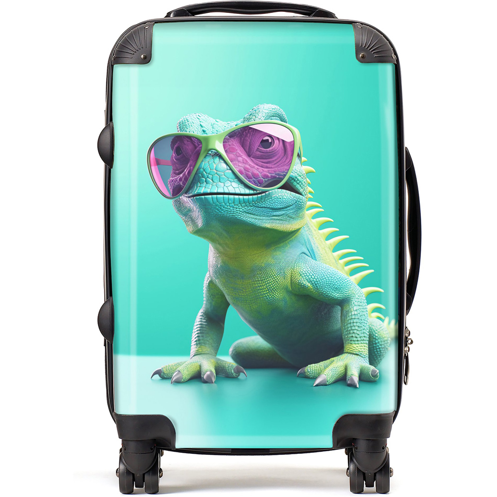 Warren Reed Designer Cabin Happy Splashart Iguana Wearing Glasses Suitcase Image 1
