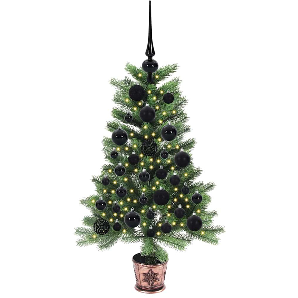 vidaXL Pre-Lit Black Baubles Green Artificial Christmas Tree 3ft Image 1