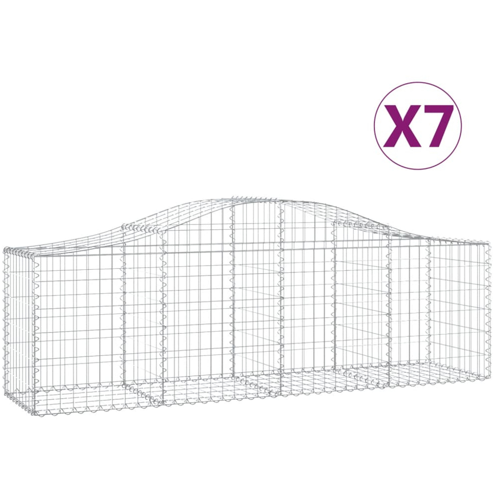 vidaXL Silver Galvanised Iron Arched Gabion Basket 60/80 x 50 x 200cm 7 Pack Image 2