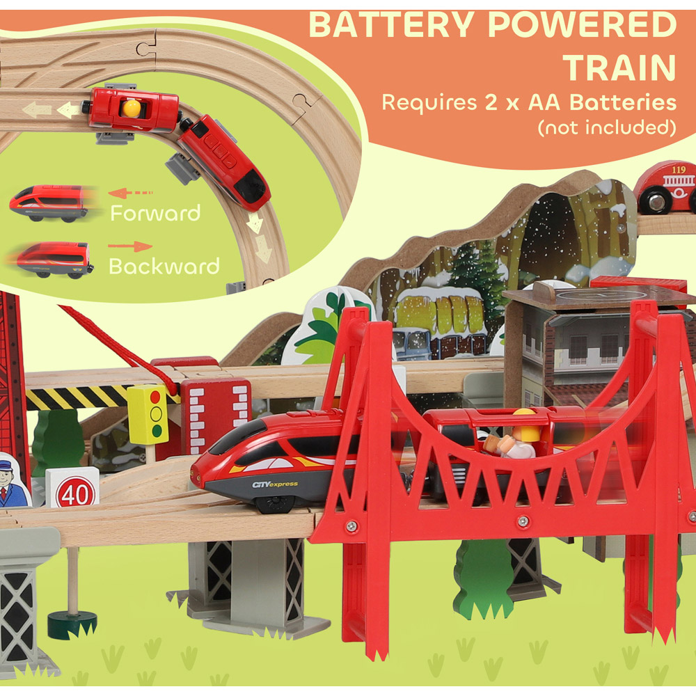 Tommy Toys AIYAPLAY 100 Piece Wooden Toy Train Set with Crane Image 8
