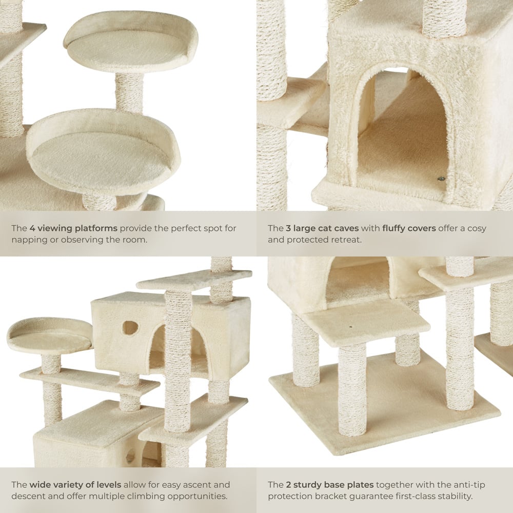 tectake Entissar Beige Cat Tree with Sisal Scratching Post and Anti-Tip Protection 214cm Image 5