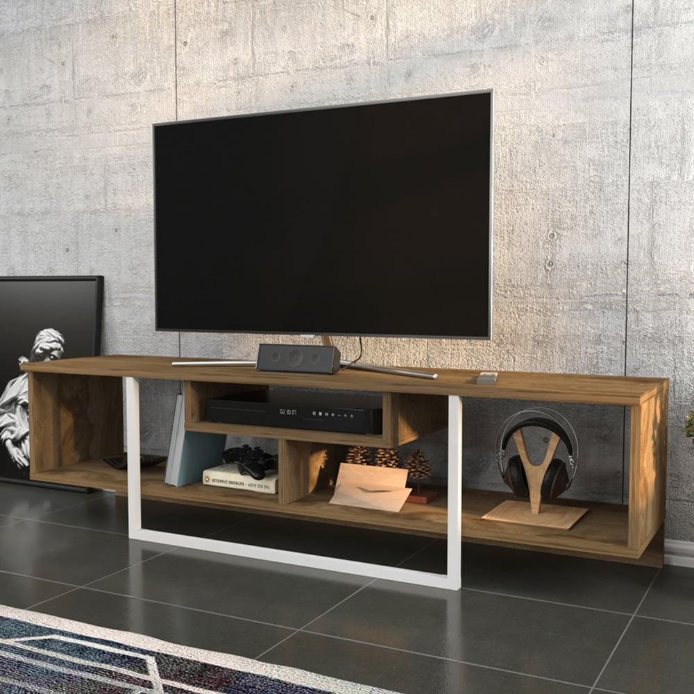 Decorotika Asal 3 Shelf Oud Oak and White Modern TV Unit Image 1