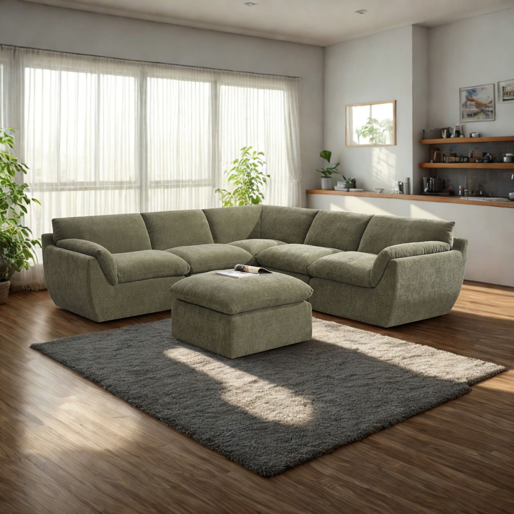 Wiliamsburg Green 5 Seater Sofa with Ottoman Image 4