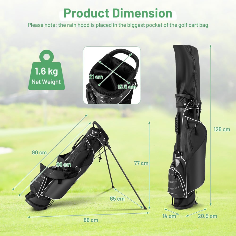 Costway Black Waterproof Golf Stand Bag Image 9