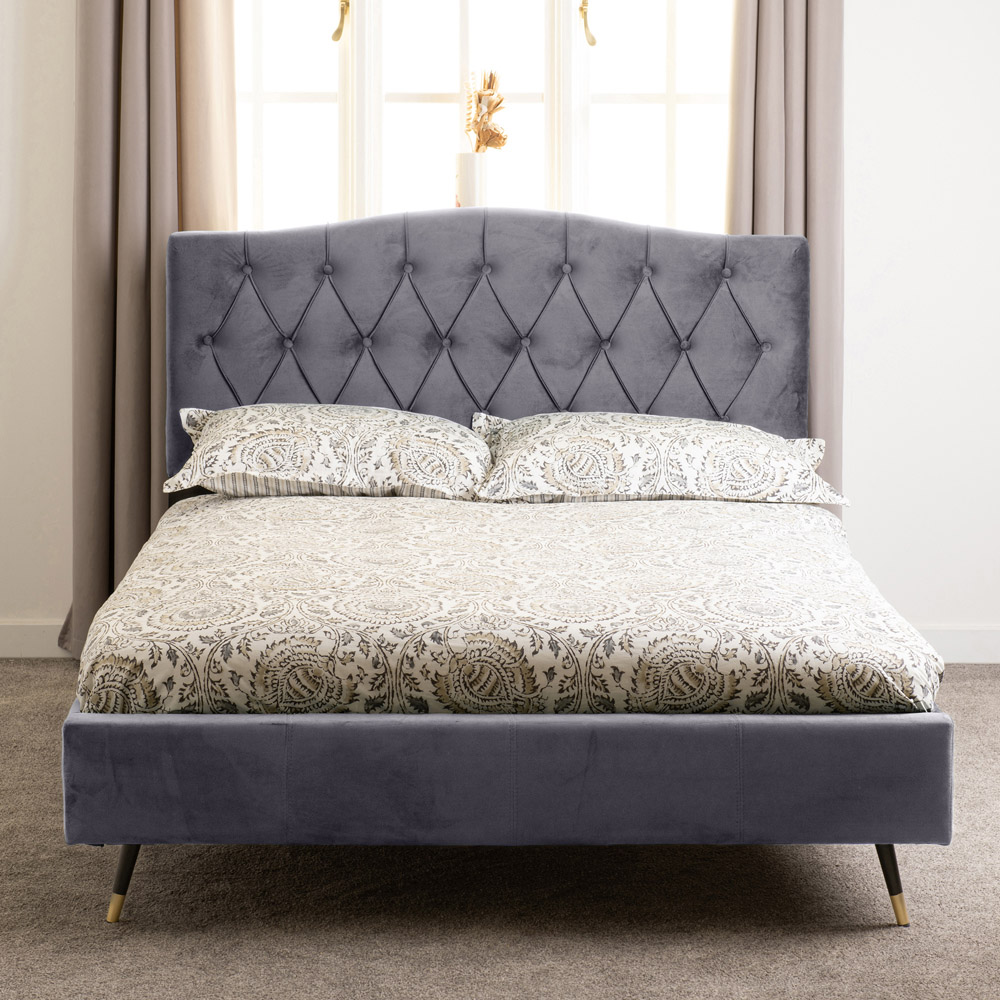 Seconique Freya Double Grey Velvet Touch Bed Frame Image 1