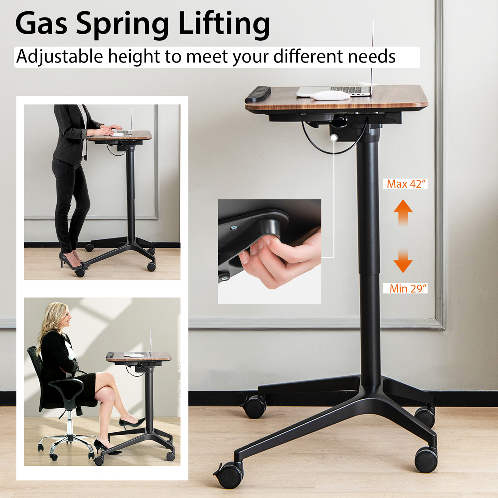 Costway Adjustable Standing Desk with Tablet and Cup Holder Brown Image 6
