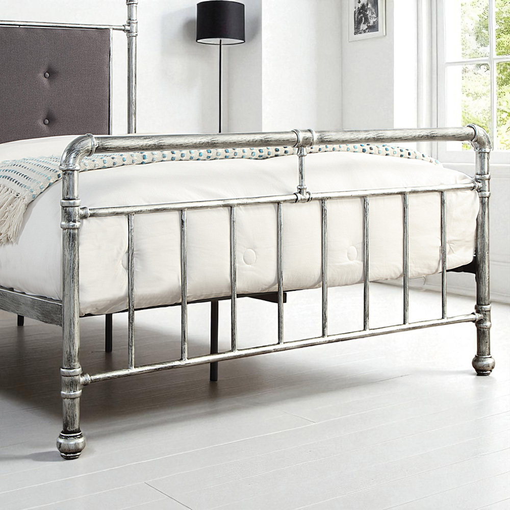 OAT Home Shoreditch Double Distressed Silver Industrial Scaffold Metal Bed Image 4
