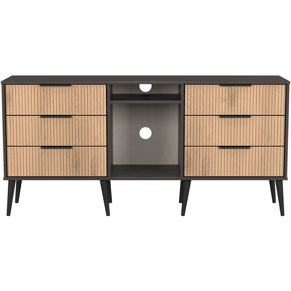 Crowndale Hong Kong 6 Drawer Slatt Effect and Graphite Wide TV Sideboard Ready Assembled Image 2