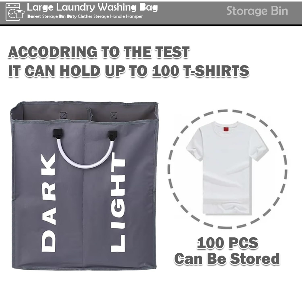 ATEK Double Compartment Dark Grey Collapsible Laundry Basket Image 5