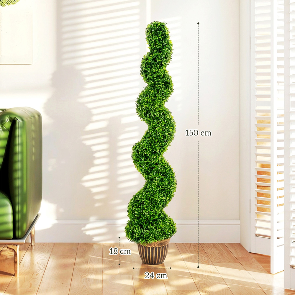 HOMCOM Artificial Potted Topiary Spiral Boxwood Tree Set of 2 Image 9