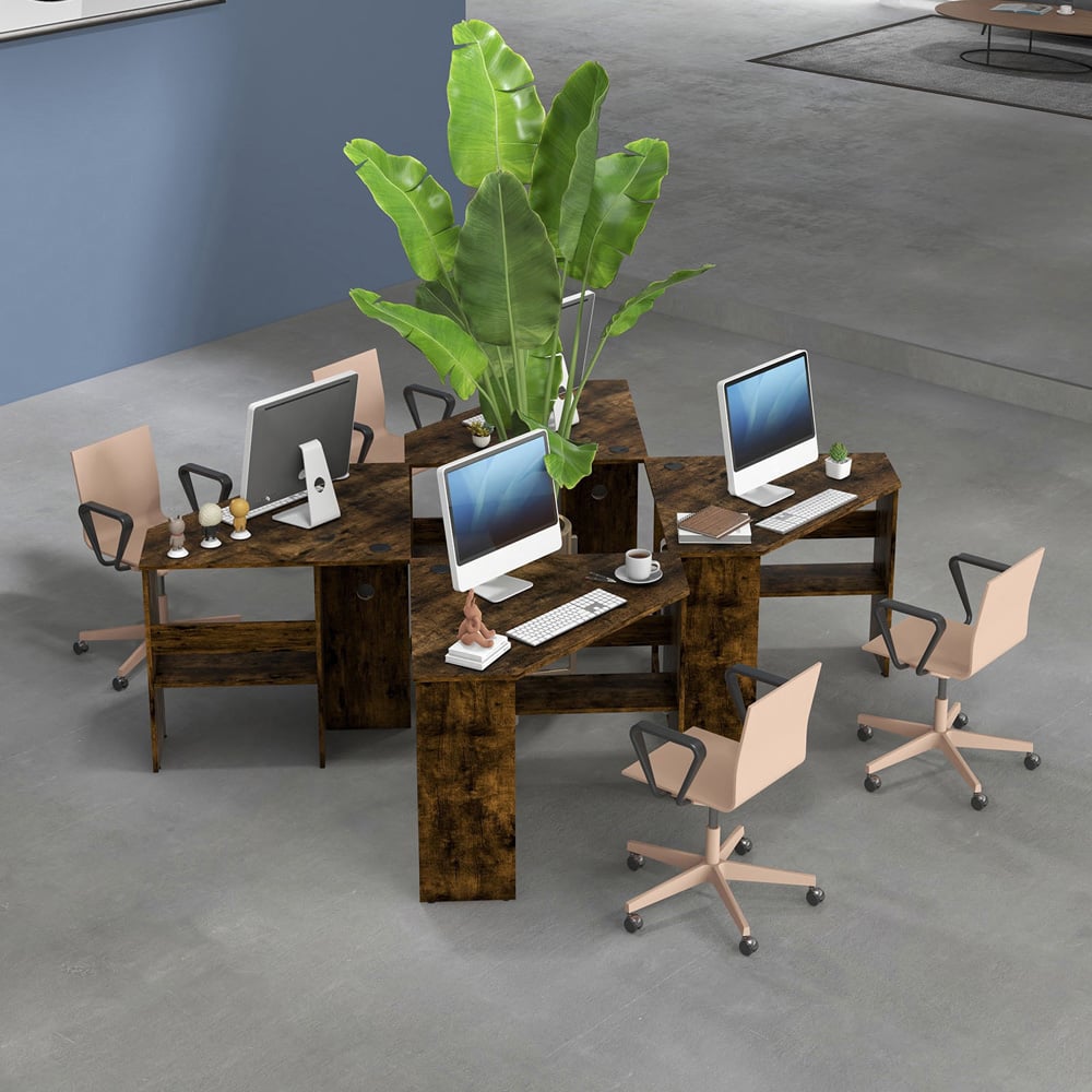 Costway Brown Triangle Corner Computer Desk with Open Shelf and Cable Holes Image 5