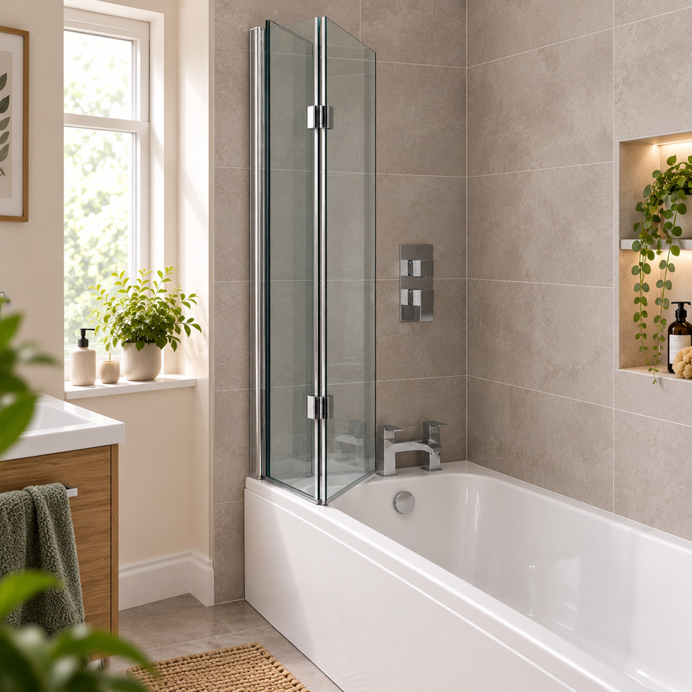 Go Bathrooms Jude Chrome Double Pivot Bath Shower Screen 800mm Image 2