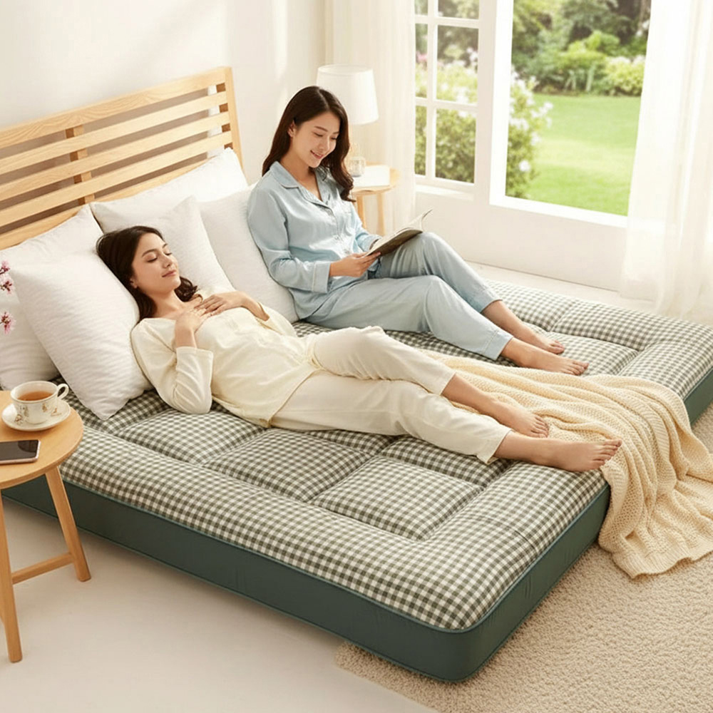 Living and Home Single Green Plaid Quilted Mattress Topper Image 7