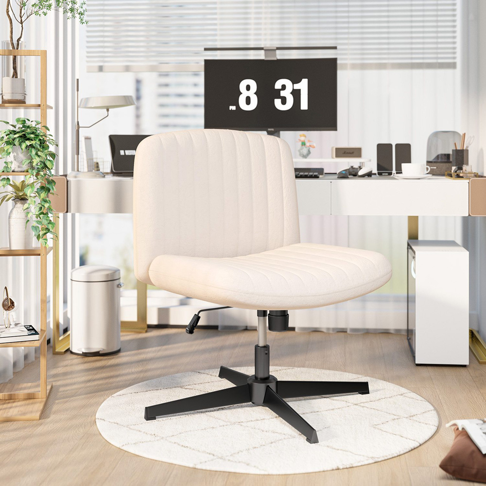 Rattrix Cream Flannel Height Adjustable Ergonomic Cross Legged Office Chair with Mid Back Support Image 3