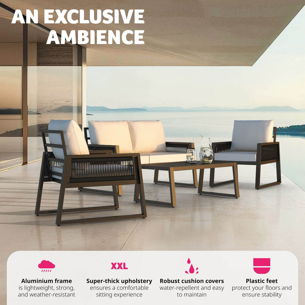 tectake 4 Seater Anthracite Aluminium Dining Set Image 3