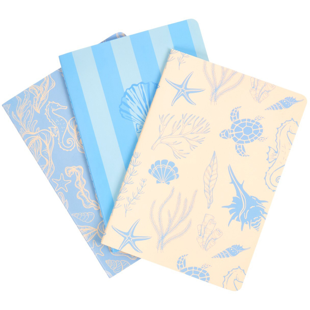 Set of 3 Seashell Stitched Notebooks Blue Image 1