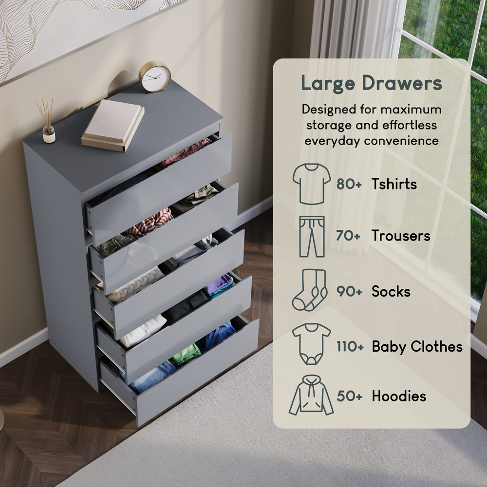 VIDA DESIGNS Glinton 5 Drawer Grey Chest of Drawers Image 7