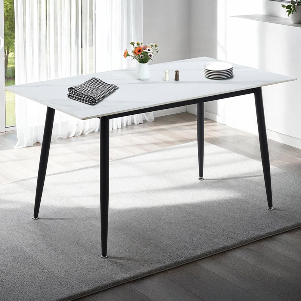 Seconique Fenton 6 Seater Dining Table White Marble Stone Effect Image 1