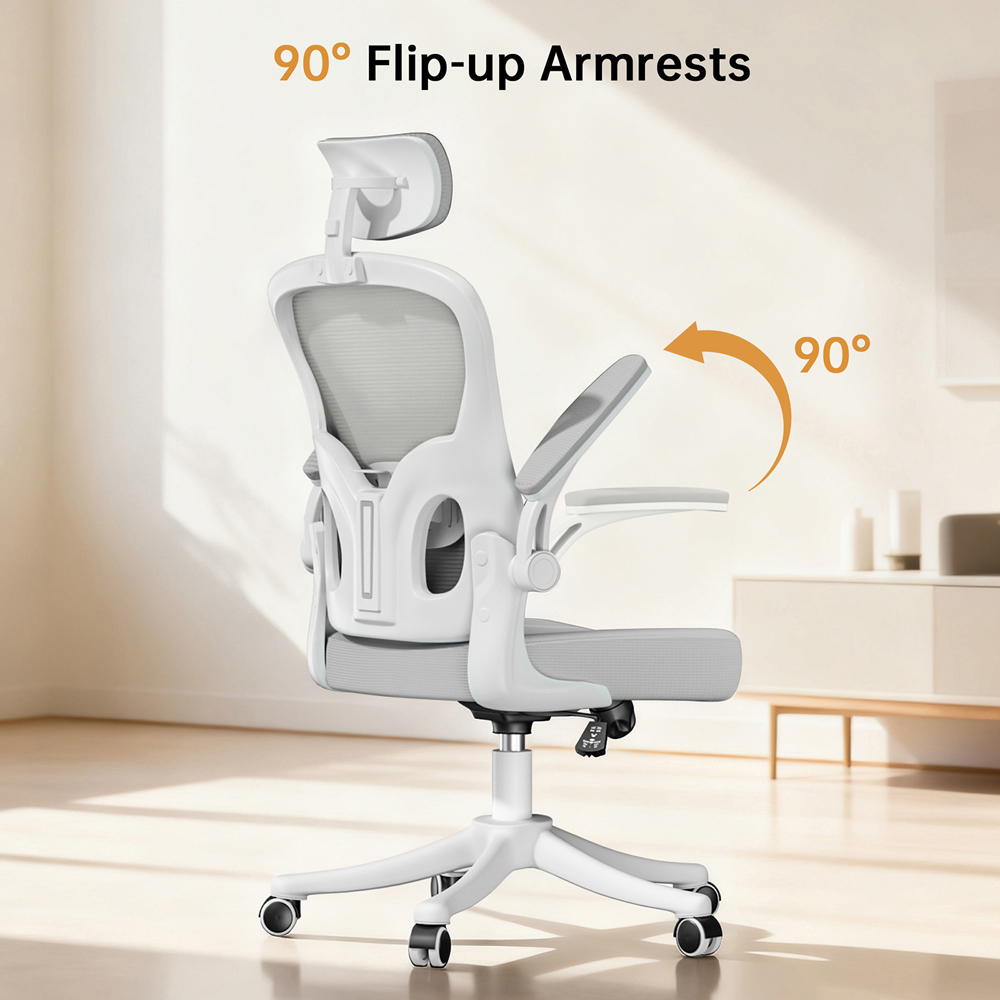 Rattrix Grey Mesh Height Adjustable Ergonomic Office Chair with Flip-Up Arms and Lumbar Support Image 6