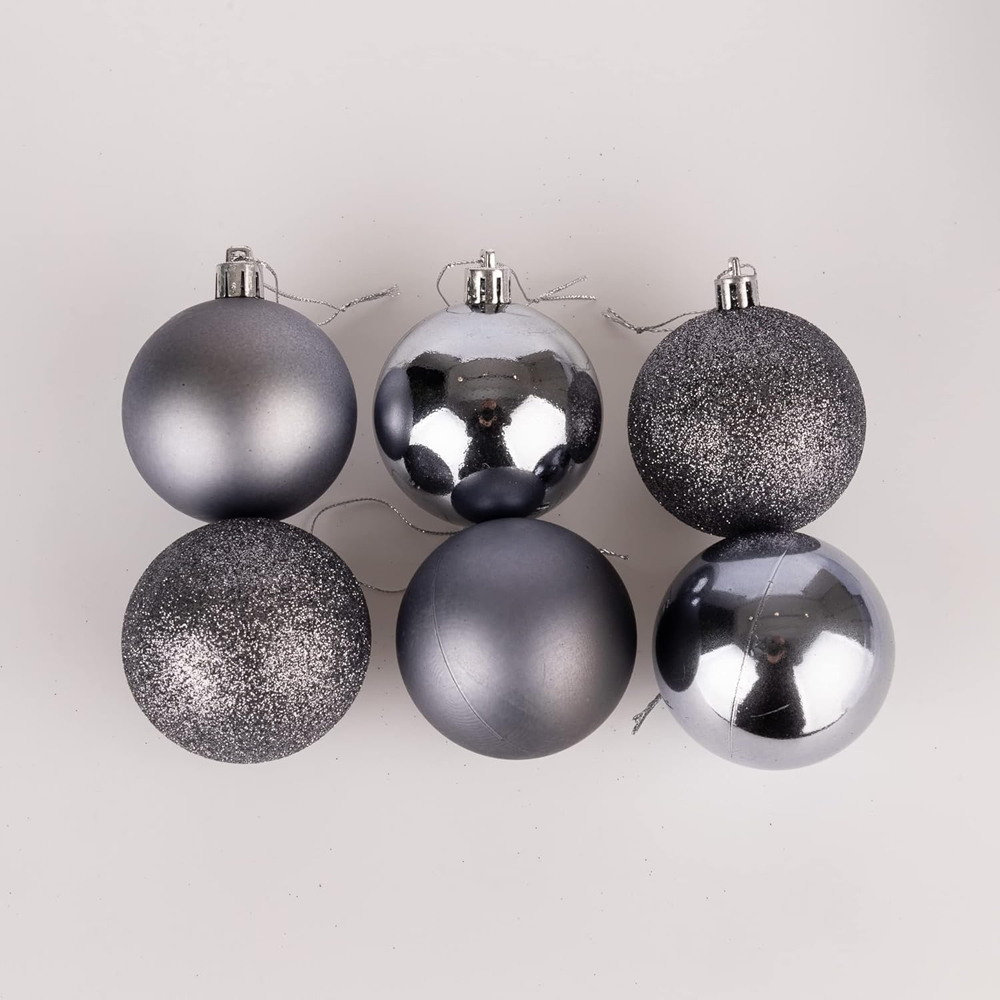 Shatchi 6cm Dark Grey Shatterproof Bauble 6 Pack Image 3