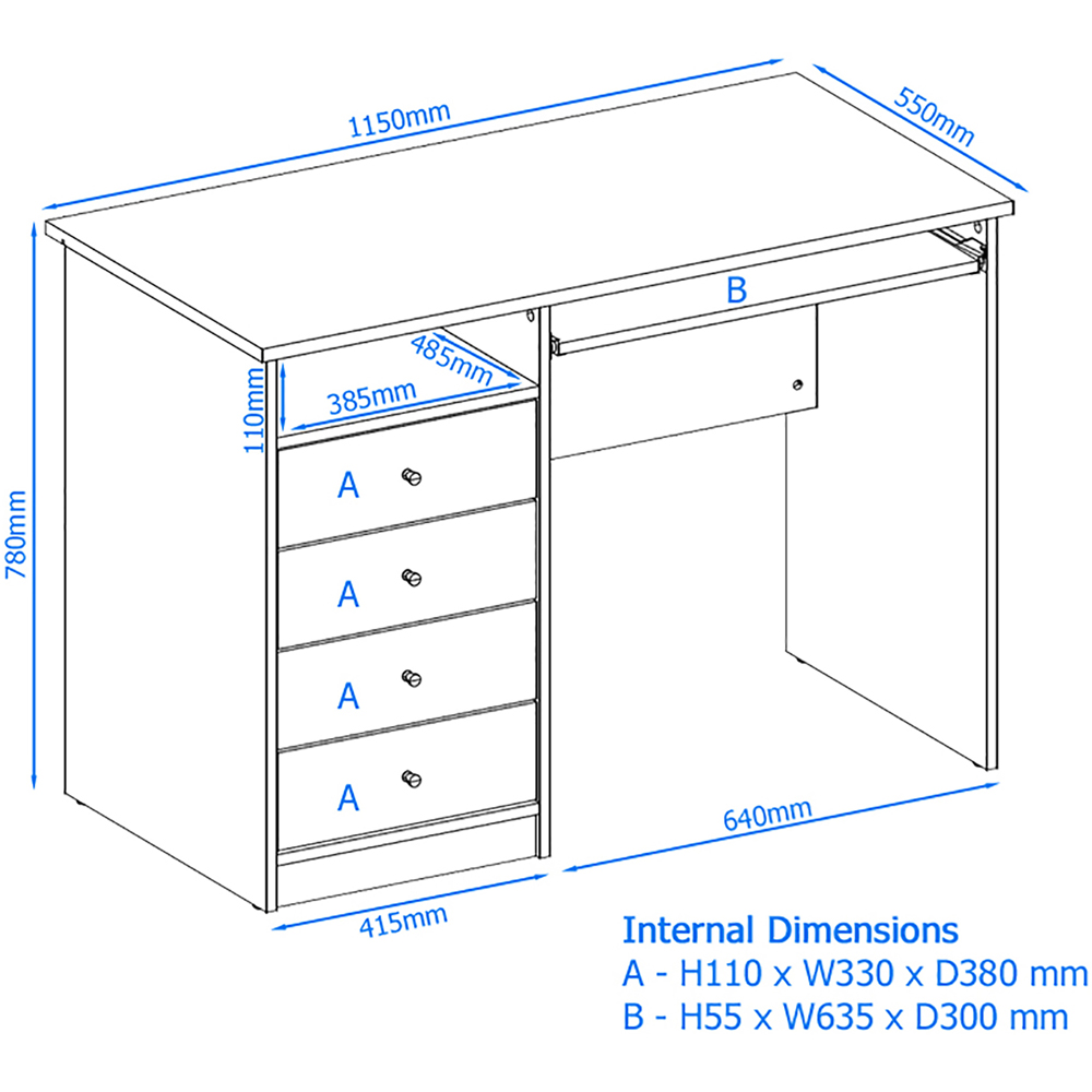Alphason Marymount 4 Drawer White Office Desk Image 9