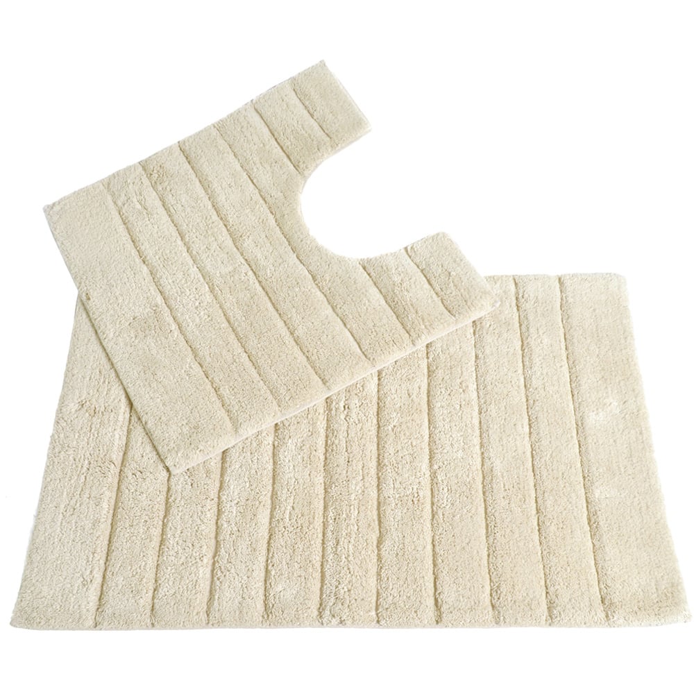 Allure Bath Fashions Cream Ribbed Bath Mat and Pedestal Mat Set 2 Piece Image
