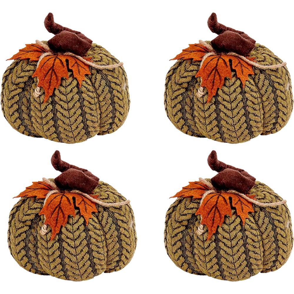 Garden Mile Green Plush Pumpkin Halloween Decoration Set 16cm 4 Pack Image 1