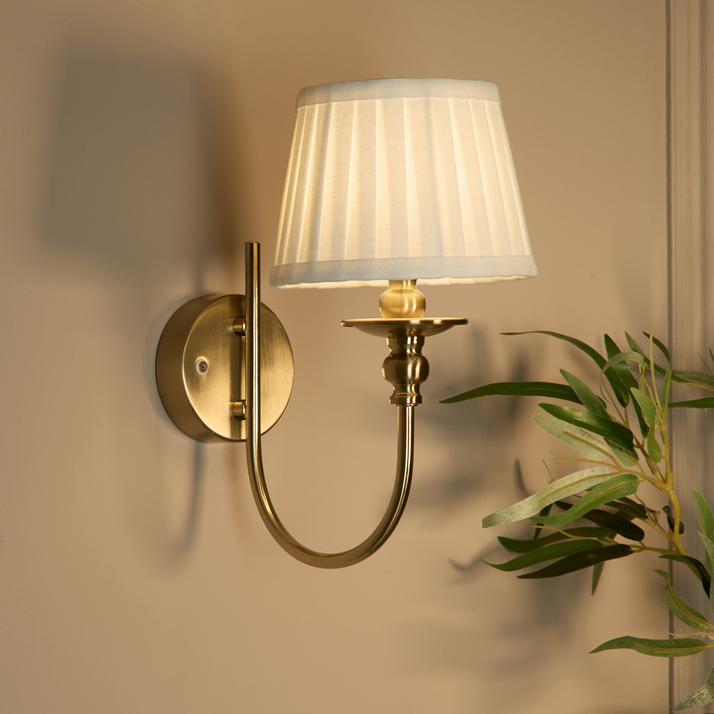 Lighting Collection Pleated Fabric Shade Gold Rechargeable LED Wall Lamp Image 2