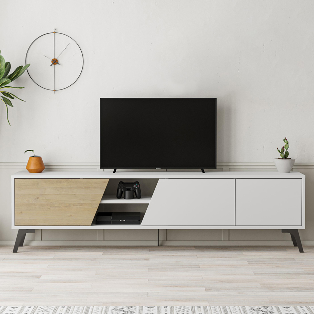 Decortie Fiona 3 Door 2 Shelf Oak and White TV Unit Image 1