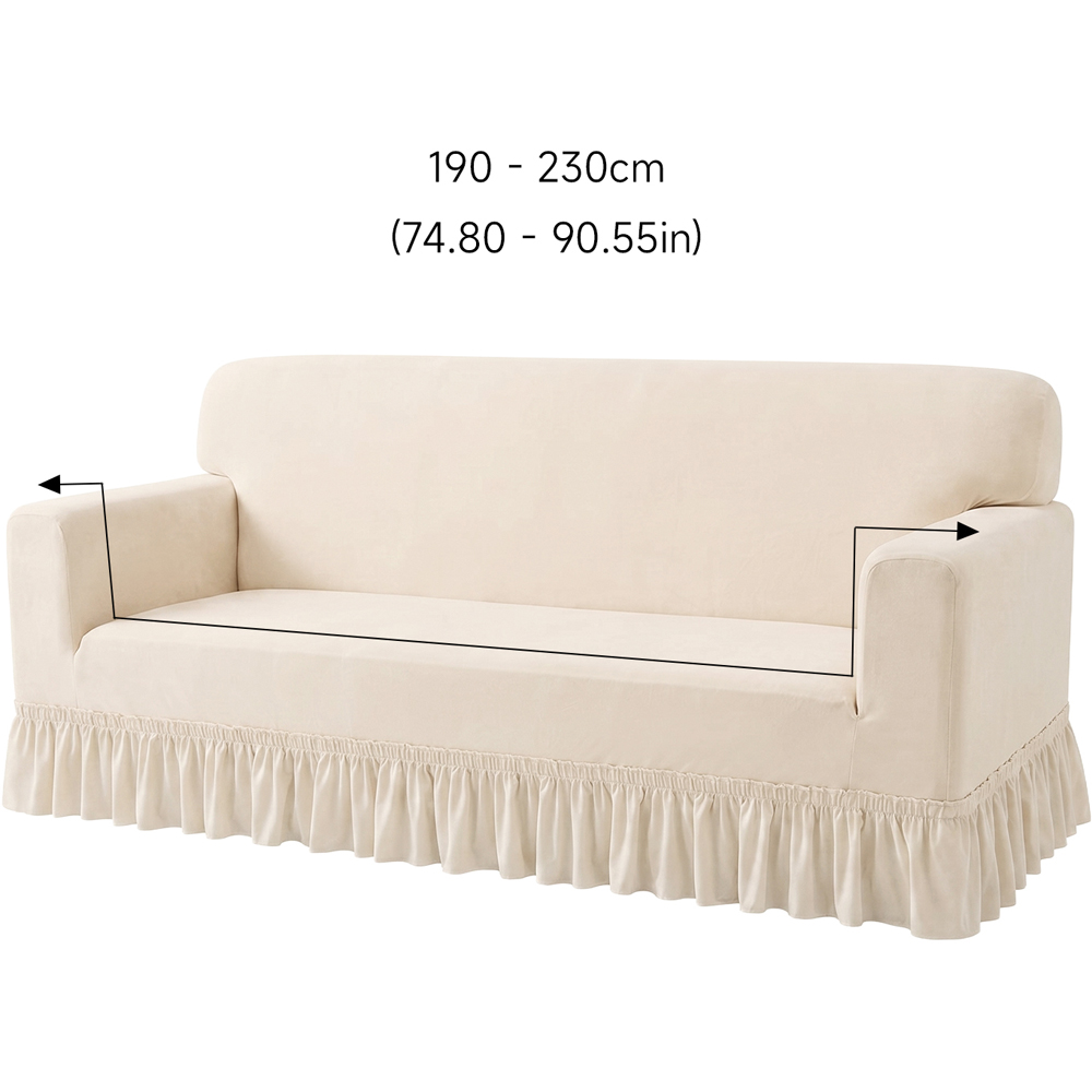 Living and Home 3 Seater Beige Vintage Plush Sofa Cover Image 7