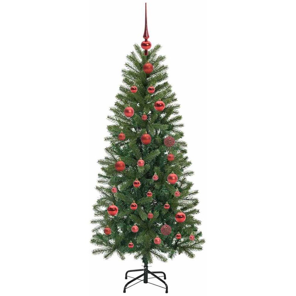 vidaXL Pre-Lit Red Baubles Green Artificial Christmas Tree 5ft Image 4