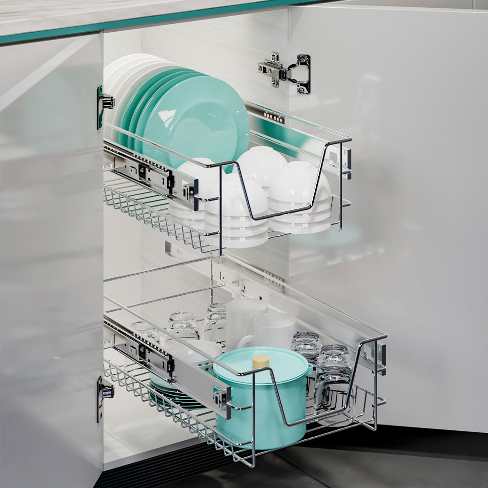 Living and Home Metal Sliding Kitchen Cabinet Pull Out Basket 363 to 370mm 2 Pack Image 7