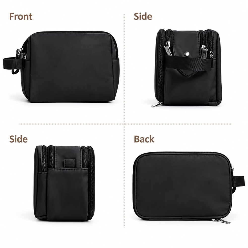 ATEK Black Large Travel Wash Bag with Wet Pocket Image 8