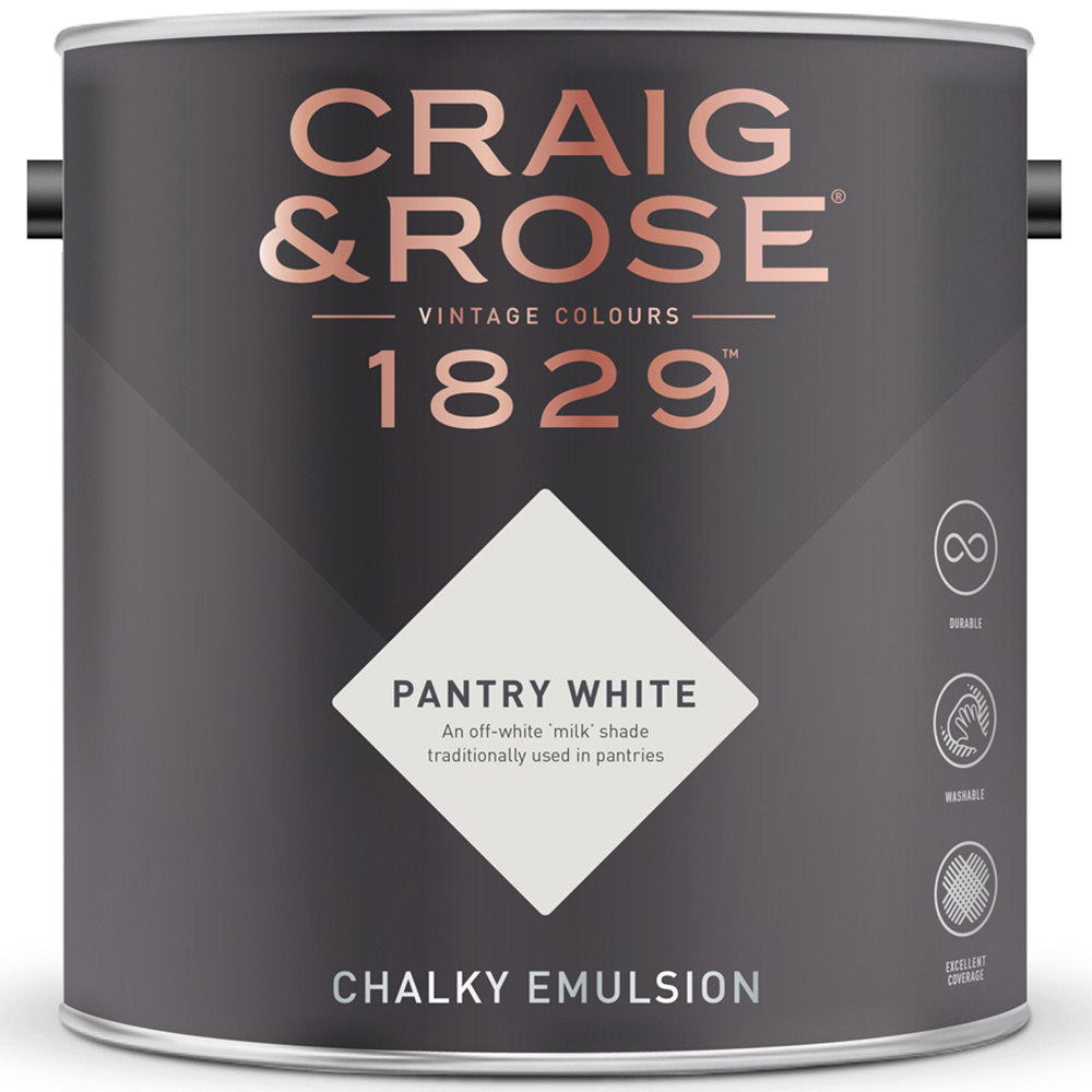 Craig & Rose Walls and Ceilings Pantry White Chalky Emulsion Paint 5L Image 2