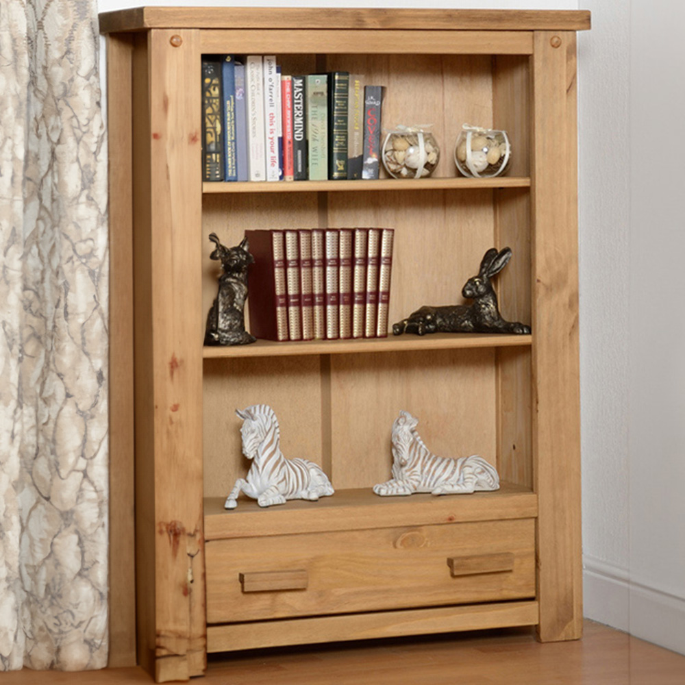Seconique Tortilla Single Drawer 3 Shelf Distressed Waxed Pine Bookcase Image 1
