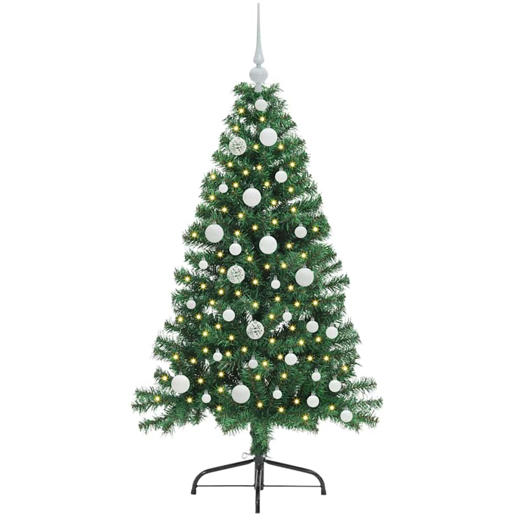 vidaXL Pre-Lit White Baubles Green Artificial Christmas Tree 4ft Image 1