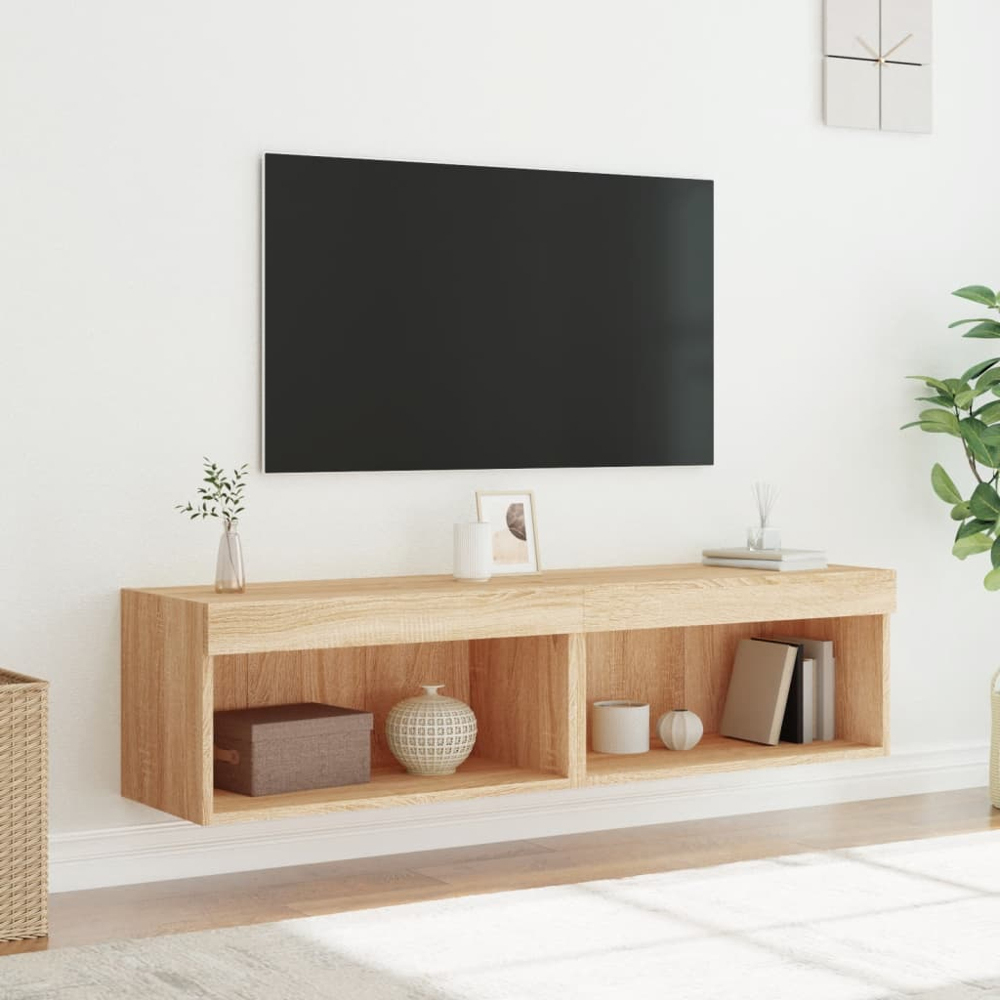 vidaXL Single Shelf Sonoma Oak Wall Mounted LED TV Cabinet Set of 2 Image 5