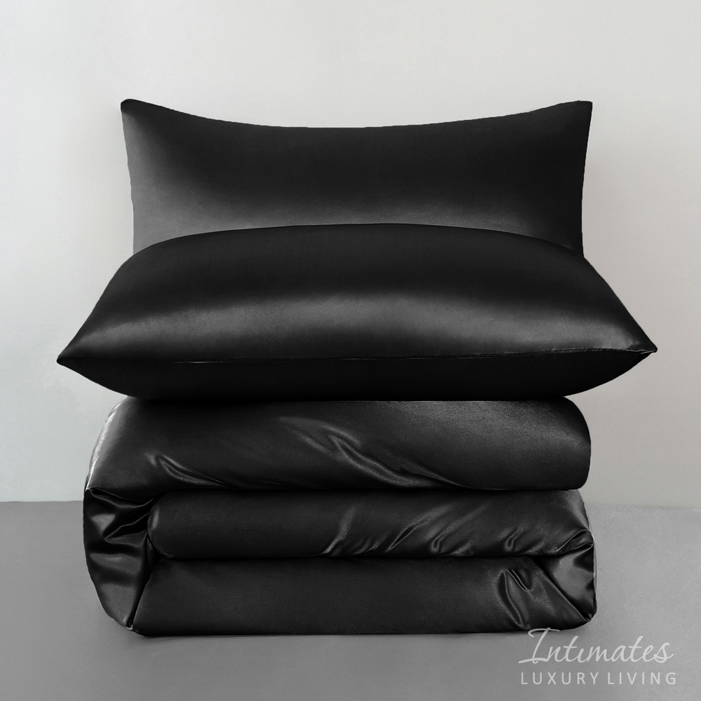 Intimates Double Black Satin Bedding Set Image 3