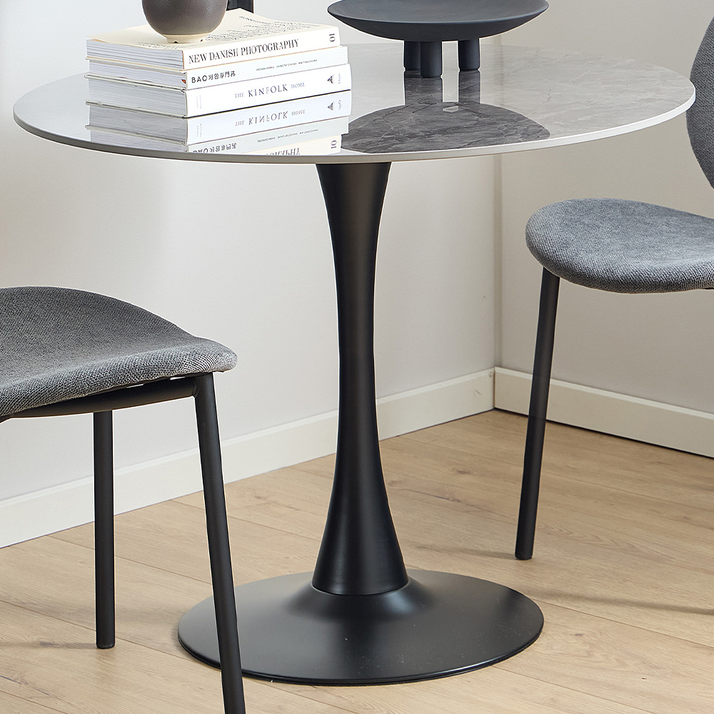 Florence Malta Grey and Black Ceramic Round Dining Table Image 1