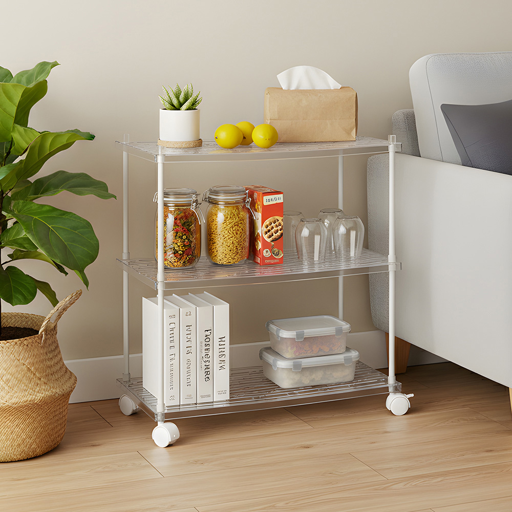 Living and Home 3 Shelf Clear Rolling Storage Cart Image 7