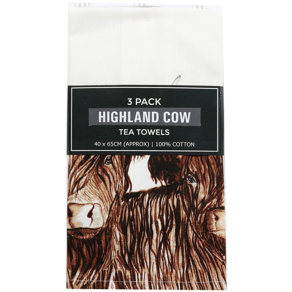 White Highland Cow Tea Towels 3 Pack Image