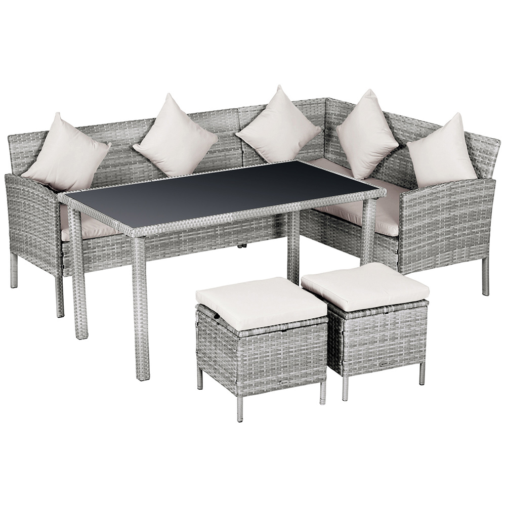 Outsunny 6 Seater Rattan Dining Set Grey Image 2