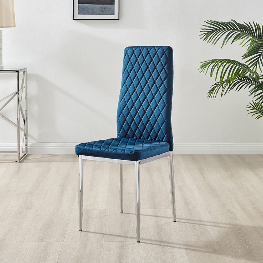 Furniturebox Lucia Valera 4 Seater Round Dining Set Grey Gloss Navy and Chrome Image 4