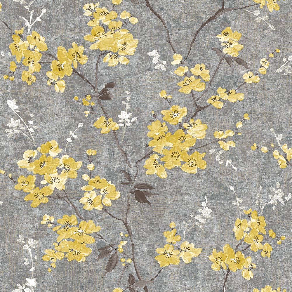 Grandeco Ochre Anethe Blossom Trail Charcoal Wallpaper By Paul Moneypenny Image 1