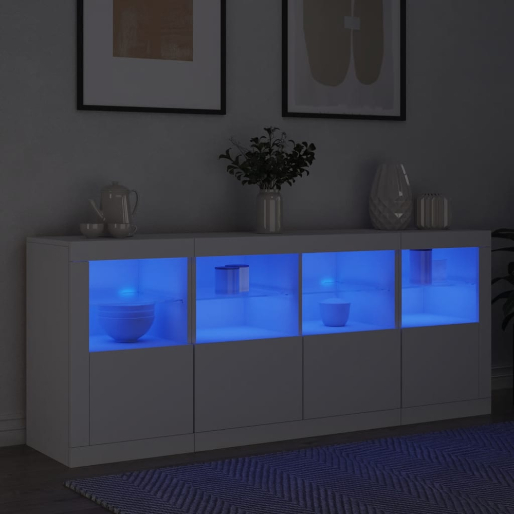 vidaXL 4 Door 8 Shelf White LED Sideboard Image 9