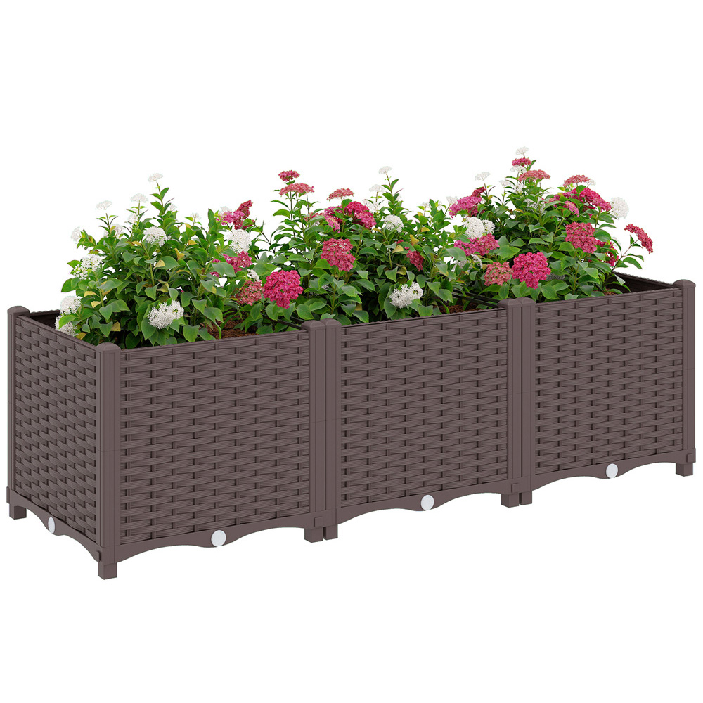 Outsunny Brown Plastic Self Watering Raised Garden Bed with Drainage Holes 37 x 40 x 120cm Image 1