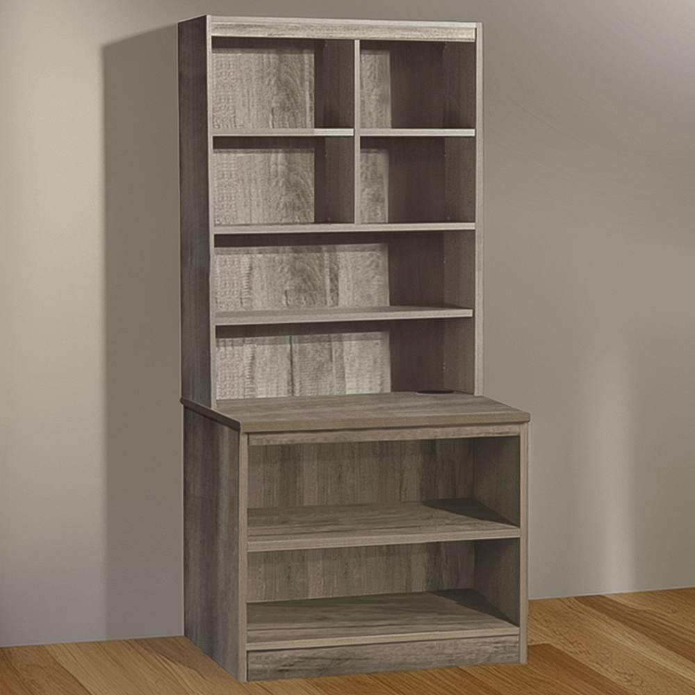 R White Cabinets 8 Shelf Grey Desk Height Bookcase with Hutch Image 1